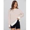 imageSimplee Womens Sweatshirt Long Sleeve Crewneck Striped Sweatshirt for Women 2024 Trendy Fall Tops Pullover SweatshirtsStripedcream Tan
