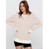 imageSimplee Womens Sweatshirt Long Sleeve Crewneck Striped Sweatshirt for Women 2024 Trendy Fall Tops Pullover SweatshirtsStripedcream Tan