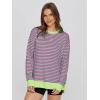 imageSimplee Womens Sweatshirt Long Sleeve Crewneck Striped Sweatshirt for Women 2024 Trendy Fall Tops Pullover SweatshirtsStripedgreen Block