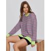 imageSimplee Womens Sweatshirt Long Sleeve Crewneck Striped Sweatshirt for Women 2024 Trendy Fall Tops Pullover SweatshirtsStripedgreen Block