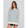imageSimplee Womens Sweatshirt Long Sleeve Crewneck Striped Sweatshirt for Women 2024 Trendy Fall Tops Pullover SweatshirtsStripedgrey Blue