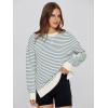 imageSimplee Womens Sweatshirt Long Sleeve Crewneck Striped Sweatshirt for Women 2024 Trendy Fall Tops Pullover SweatshirtsStripedgrey Blue