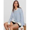imageSimplee Womens Sweatshirt Long Sleeve Crewneck Striped Sweatshirt for Women 2024 Trendy Fall Tops Pullover SweatshirtsStripedlight Blue
