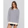 imageSimplee Womens Sweatshirt Long Sleeve Crewneck Striped Sweatshirt for Women 2024 Trendy Fall Tops Pullover SweatshirtsStripednavy Blue