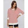 imageSimplee Womens Sweatshirt Long Sleeve Crewneck Striped Sweatshirt for Women 2024 Trendy Fall Tops Pullover SweatshirtsStripedred