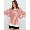 imageSimplee Womens Sweatshirt Long Sleeve Crewneck Striped Sweatshirt for Women 2024 Trendy Fall Tops Pullover SweatshirtsStripedred