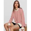 imageSimplee Womens Sweatshirt Long Sleeve Crewneck Striped Sweatshirt for Women 2024 Trendy Fall Tops Pullover SweatshirtsStripedred