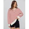 imageSimplee Womens Sweatshirt Long Sleeve Crewneck Striped Sweatshirt for Women 2024 Trendy Fall Tops Pullover SweatshirtsStripedred