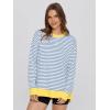 imageSimplee Womens Sweatshirt Long Sleeve Crewneck Striped Sweatshirt for Women 2024 Trendy Fall Tops Pullover SweatshirtsStripedyellow Block