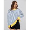 imageSimplee Womens Sweatshirt Long Sleeve Crewneck Striped Sweatshirt for Women 2024 Trendy Fall Tops Pullover SweatshirtsStripedyellow Block
