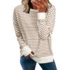 imageSimplee Womens Sweatshirt Long Sleeve Crewneck Striped Sweatshirt for Women 2024 Trendy Fall Tops Pullover SweatshirtsStripedbrown