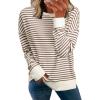 imageSimplee Womens Sweatshirt Long Sleeve Crewneck Striped Sweatshirt for Women 2024 Trendy Fall Tops Pullover SweatshirtsStripedcoffee