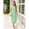 imageSimplee Women Button Striped Summer Dress Knit Casual Cap Sleeve VNeck Midi Comfy Travel Dresses 2025 TrendyLight Green