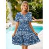 imageSimplee Womens Summer Denim Dress Casual Short Sleeve Mini Dress Boho Beach Flowy Tiered Short Jean Dresses with PocketsDenim Floral 1