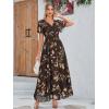 imageSimplee Womens Boho Floral Maxi Dress Flowy Casual V Neck Short Sleeve Wedding Guest Holiday Beach Long Dress1brown Flower