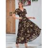 imageSimplee Womens Boho Floral Maxi Dress Flowy Casual V Neck Short Sleeve Wedding Guest Holiday Beach Long Dress1brown Flower