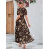imageSimplee Womens Boho Floral Maxi Dress Flowy Casual V Neck Short Sleeve Wedding Guest Holiday Beach Long Dress1brown Flower