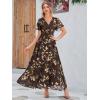 imageSimplee Womens Boho Floral Maxi Dress Flowy Casual V Neck Short Sleeve Wedding Guest Holiday Beach Long Dress1brown Flower