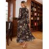 imageSimplee Womens Boho Floral Maxi Dress Flowy Casual V Neck Short Sleeve Wedding Guest Holiday Beach Long Dress2brownlong Sleeve