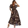 imageSimplee Womens Boho Floral Maxi Dress Flowy Casual V Neck Short Sleeve Wedding Guest Holiday Beach Long Dress1brown Flower