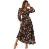 imageSimplee Womens Boho Floral Maxi Dress Flowy Casual V Neck Short Sleeve Wedding Guest Holiday Beach Long Dress2brownlong Sleeve