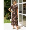 imageSimplee Womens Floral Maxi Dress Short Sleeve Summer Boho Wedding Guest Dress Empire Waist Chiffon Modest Midi DressesBrown Floral