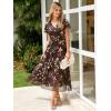 imageSimplee Womens Floral Maxi Dress Short Sleeve Summer Boho Wedding Guest Dress Empire Waist Chiffon Modest Midi DressesBrown Floral