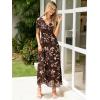 imageSimplee Womens Floral Maxi Dress Short Sleeve Summer Boho Wedding Guest Dress Empire Waist Chiffon Modest Midi DressesBrown Floral