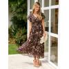 imageSimplee Womens Floral Maxi Dress Short Sleeve Summer Boho Wedding Guest Dress Empire Waist Chiffon Modest Midi DressesBrown Floral