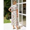 imageSimplee Womens Floral Maxi Dress Short Sleeve Summer Boho Wedding Guest Dress Empire Waist Chiffon Modest Midi DressesWhite 1