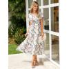imageSimplee Womens Floral Maxi Dress Short Sleeve Summer Boho Wedding Guest Dress Empire Waist Chiffon Modest Midi DressesWhite 1
