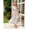 imageSimplee Womens Floral Maxi Dress Short Sleeve Summer Boho Wedding Guest Dress Empire Waist Chiffon Modest Midi DressesWhite 1