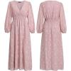 imageSimplee Womens Boho Floral Maxi Dress Flowy Casual V Neck Short Sleeve Wedding Guest Holiday Beach Long DressPink
