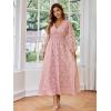 imageSimplee Womens Boho Floral Maxi Dress Flowy Casual V Neck Short Sleeve Wedding Guest Holiday Beach Long DressPink
