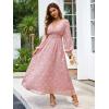 imageSimplee Womens Boho Floral Maxi Dress Flowy Casual V Neck Short Sleeve Wedding Guest Holiday Beach Long DressPink