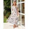imageSimplee Womens Floral Maxi Dress Short Sleeve Summer Boho Wedding Guest Dress Empire Waist Chiffon Modest Midi DressesBeige Floral