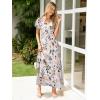 imageSimplee Womens Floral Maxi Dress Short Sleeve Summer Boho Wedding Guest Dress Empire Waist Chiffon Modest Midi DressesBeige Floral