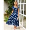 imageSimplee Womens Floral Maxi Dress Short Sleeve Summer Boho Wedding Guest Dress Empire Waist Chiffon Modest Midi DressesBlue Floral