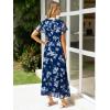 imageSimplee Womens Floral Maxi Dress Short Sleeve Summer Boho Wedding Guest Dress Empire Waist Chiffon Modest Midi DressesBlue Floral