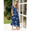 imageSimplee Womens Floral Maxi Dress Short Sleeve Summer Boho Wedding Guest Dress Empire Waist Chiffon Modest Midi DressesBlue Floral