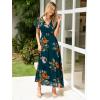 imageSimplee Womens Floral Maxi Dress Short Sleeve Summer Boho Wedding Guest Dress Empire Waist Chiffon Modest Midi DressesEmerald Green Floral