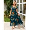 imageSimplee Womens Floral Maxi Dress Short Sleeve Summer Boho Wedding Guest Dress Empire Waist Chiffon Modest Midi DressesEmerald Green Floral