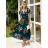 imageSimplee Womens Floral Maxi Dress Short Sleeve Summer Boho Wedding Guest Dress Empire Waist Chiffon Modest Midi DressesEmerald Green Floral