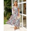 imageSimplee Womens Floral Maxi Dress Short Sleeve Summer Boho Wedding Guest Dress Empire Waist Chiffon Modest Midi DressesGreen Floral
