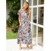 imageSimplee Womens Floral Maxi Dress Short Sleeve Summer Boho Wedding Guest Dress Empire Waist Chiffon Modest Midi DressesGreen Floral