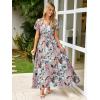 imageSimplee Womens Floral Maxi Dress Short Sleeve Summer Boho Wedding Guest Dress Empire Waist Chiffon Modest Midi DressesGreen Floral