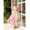 imageSimplee Womens Floral Maxi Dress Short Sleeve Summer Boho Wedding Guest Dress Empire Waist Chiffon Modest Midi DressesPink Yellow Floral