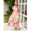 imageSimplee Womens Floral Maxi Dress Short Sleeve Summer Boho Wedding Guest Dress Empire Waist Chiffon Modest Midi DressesPink Yellow Floral