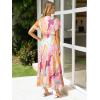 imageSimplee Womens Floral Maxi Dress Short Sleeve Summer Boho Wedding Guest Dress Empire Waist Chiffon Modest Midi DressesPink Yellow Floral