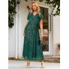 imageSimplee Womens Velvet Wrap Dress Short Sleeve High Split Fall Wedding Guest Dresses Long Formal Cocktail Party DressesGreen Floral